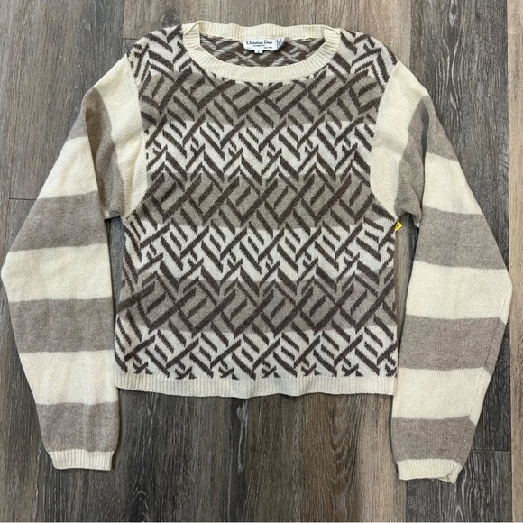 Dior Sweaters - Dior Cream and Brown Knit Crewneck Sweater